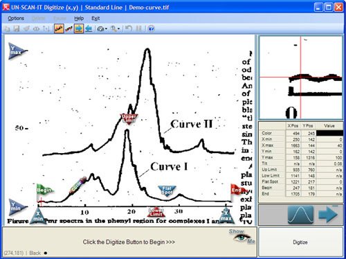 Figure 5. (x,y) Graph Digitizing Screen after Setup Icons have been assigned.